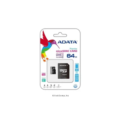 64GB Memória-kártya microSDXC Class10 + adapter ADATA : AUSDX64GUICL10-RA1 fotó