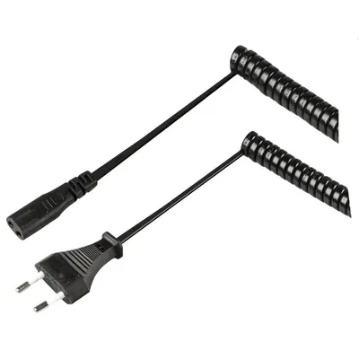 Tápkábel földelés nélkül 2m borotvakábel  spirál fekete : CABLE-719-2_0 fotó
